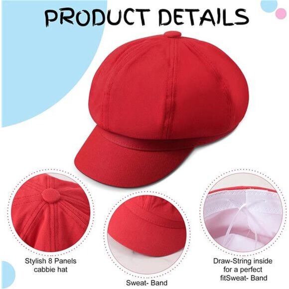 2 Pieces Women\'s Newsboy Hat Vintage Wool, Baker Boy Cap Beret Style